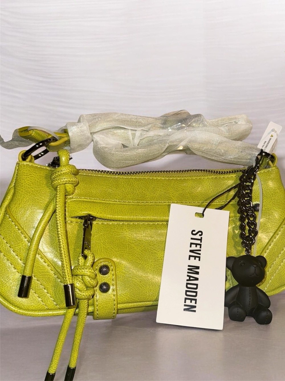Steve Madden Neon Lime Shoulder Bag with Bear Charm